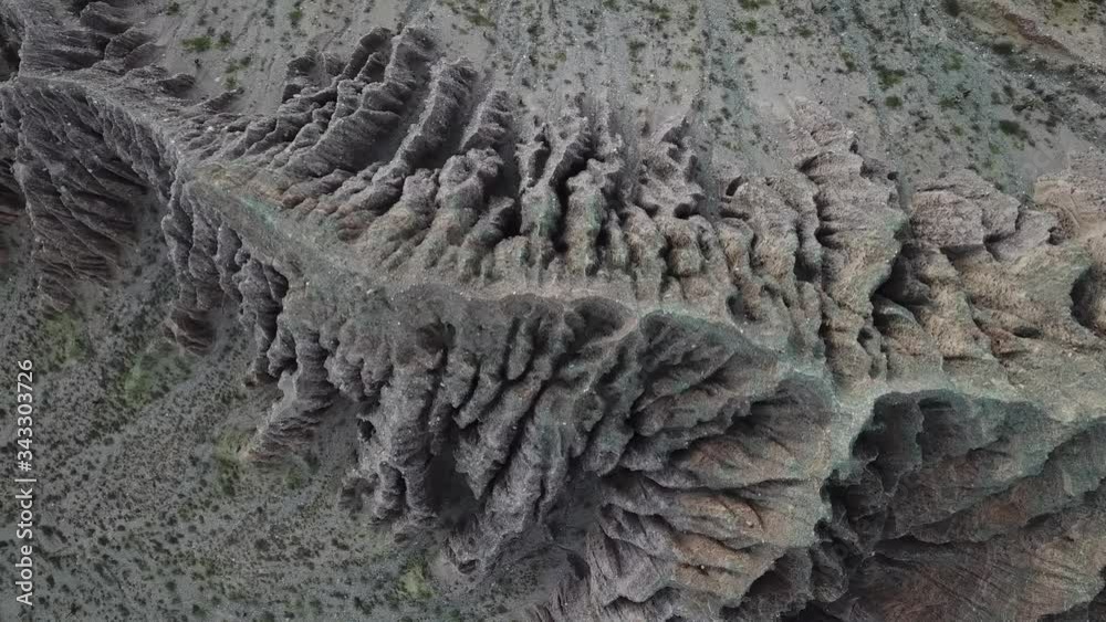 Top Down Aerial View of Sharp Sandstone Hills in Jujuy Province Desert, Argentina Top Down Aerial View of Sharp Sandstone Hills in Jujuy Province Desert, Argentina