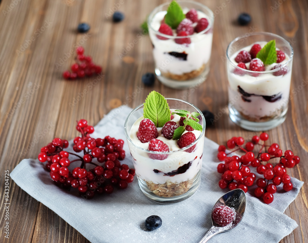 Healthy breakfast with yogurt and granola. Top view. Healthy breakfast with yogurt and granola. Top view.