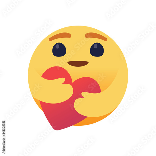 Care emoji with large big eyes hugging a heart with both hands. Symbol of care and support, show love for loved ones who are a long distance.