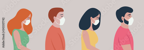 People in medical face mask. Virus protection. Isolated vector illustration.