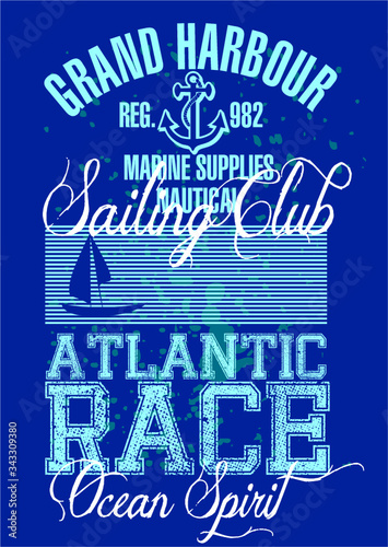 Nautical print embroidery graphic design vector art
