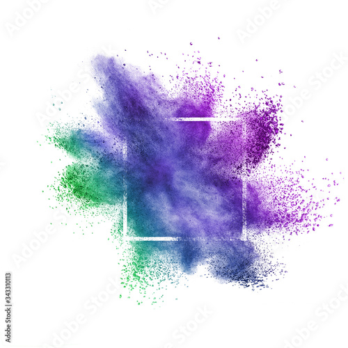 Colorful abstract dust splash on a white background.