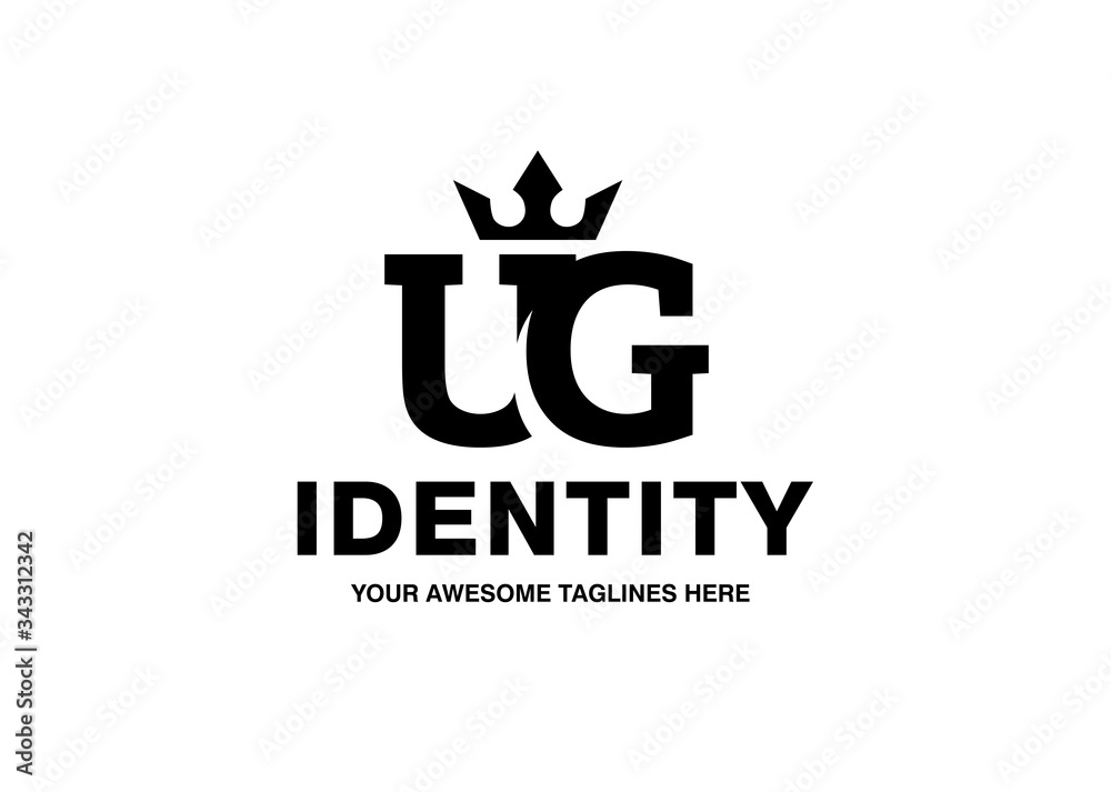 luxury initial letter UG with crown vector template monochrome color 