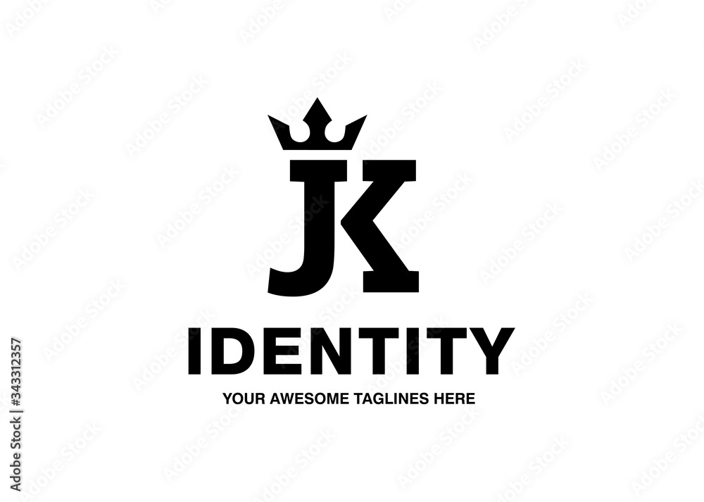 luxury initial letter JK with crown vector template monochrome color luxury initial letter JK with crown vector template monochrome color