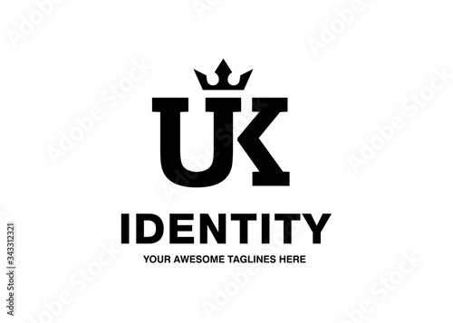 luxury initial letter UK with crown vector template monochrome color 