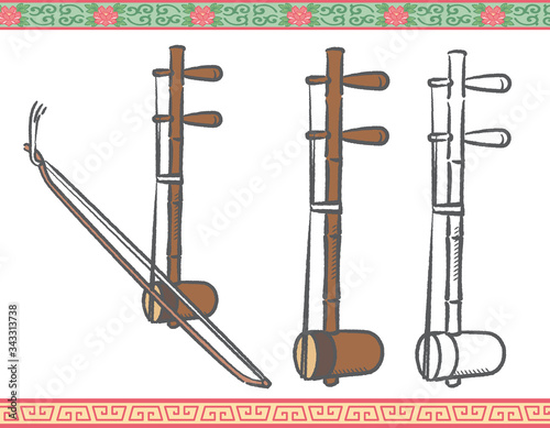 Vector illustration of chinese traditional instrument, jinghu.