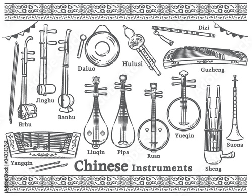 Chinese traditional instruments set.