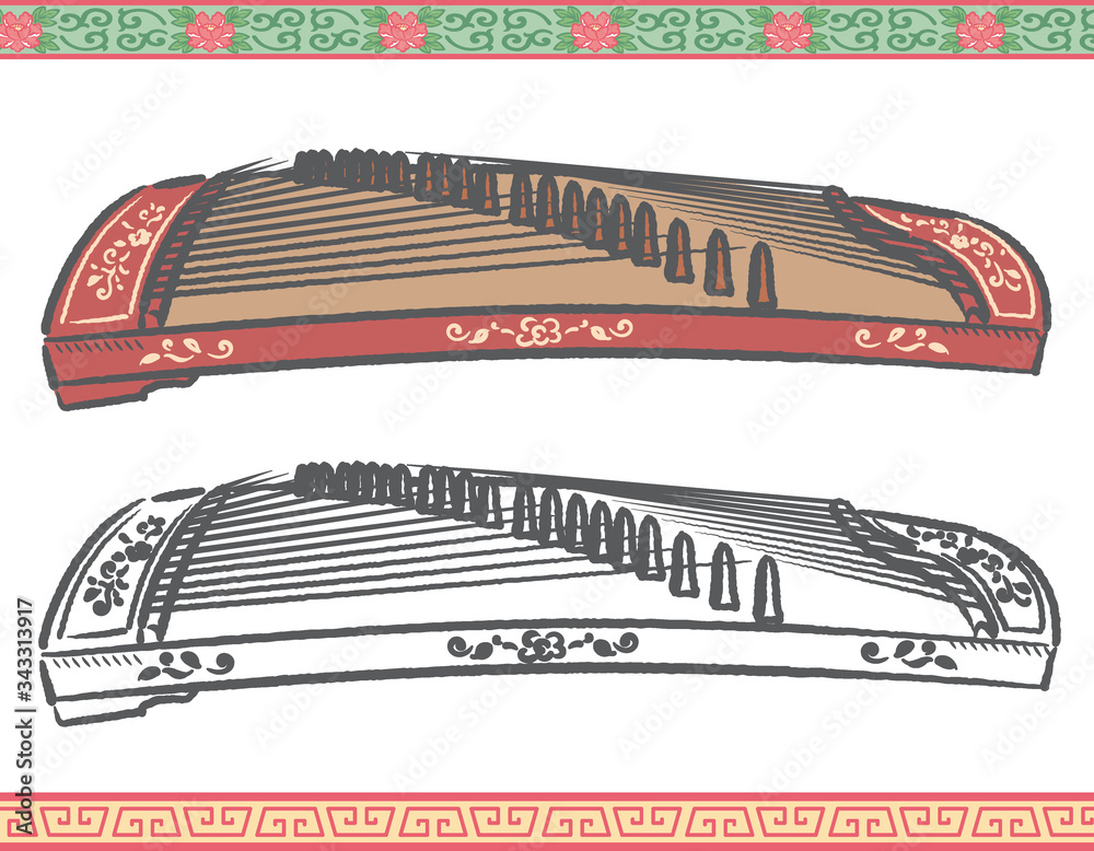 Vector illustration of chinese traditional instrument, guzheng. 素材庫向量圖