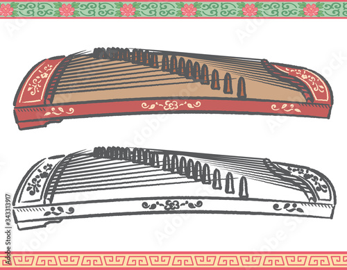 Vector illustration of chinese traditional instrument, guzheng. photo