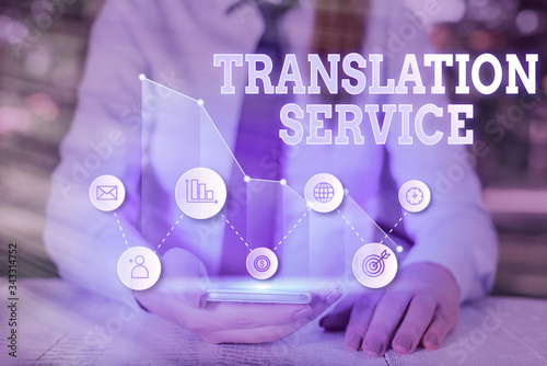 Writing note showing Translation Service. Business concept for the Equivalent Target Language from the Mother Tongue photo