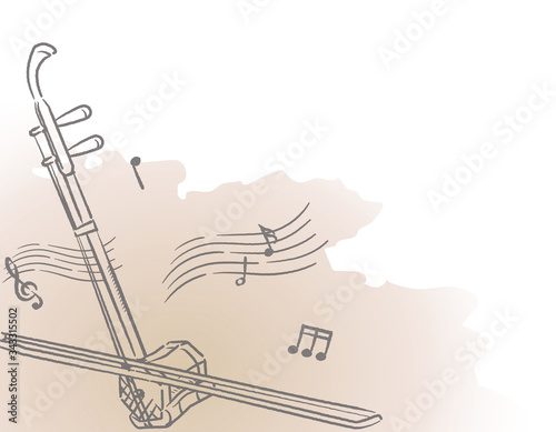 Music themed background with chinese musical instruments. photo