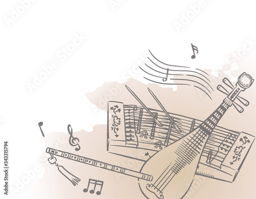 Music themed background with chinese musical instruments.
