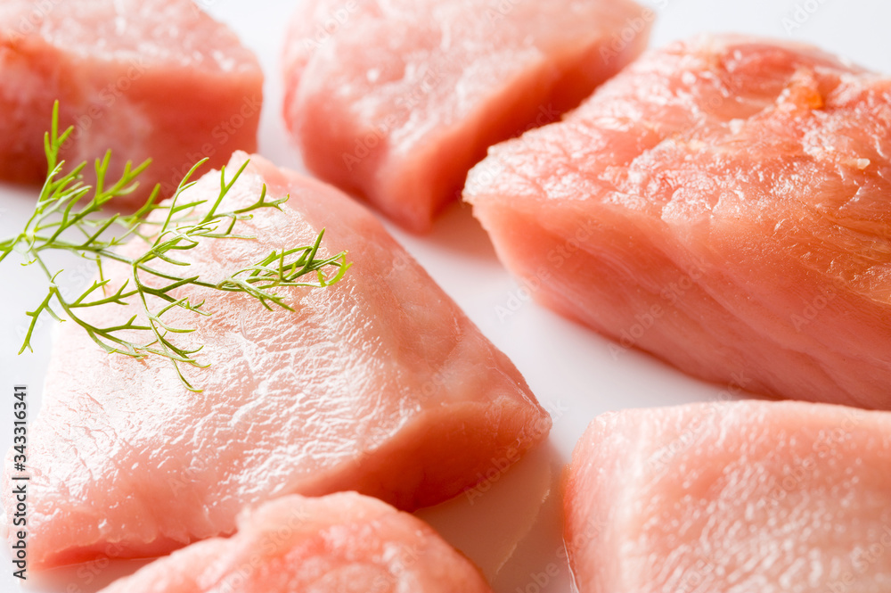 fresh meat on slice on the white background. fresh meat on slice on the white background.