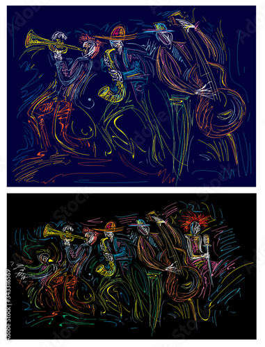 Abstract Jazz Outline Artwork, Sax, Trumpet (vector Art)