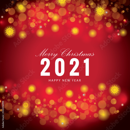 happy new year 2021 with bokeh and lens flare pattern in vintage red background