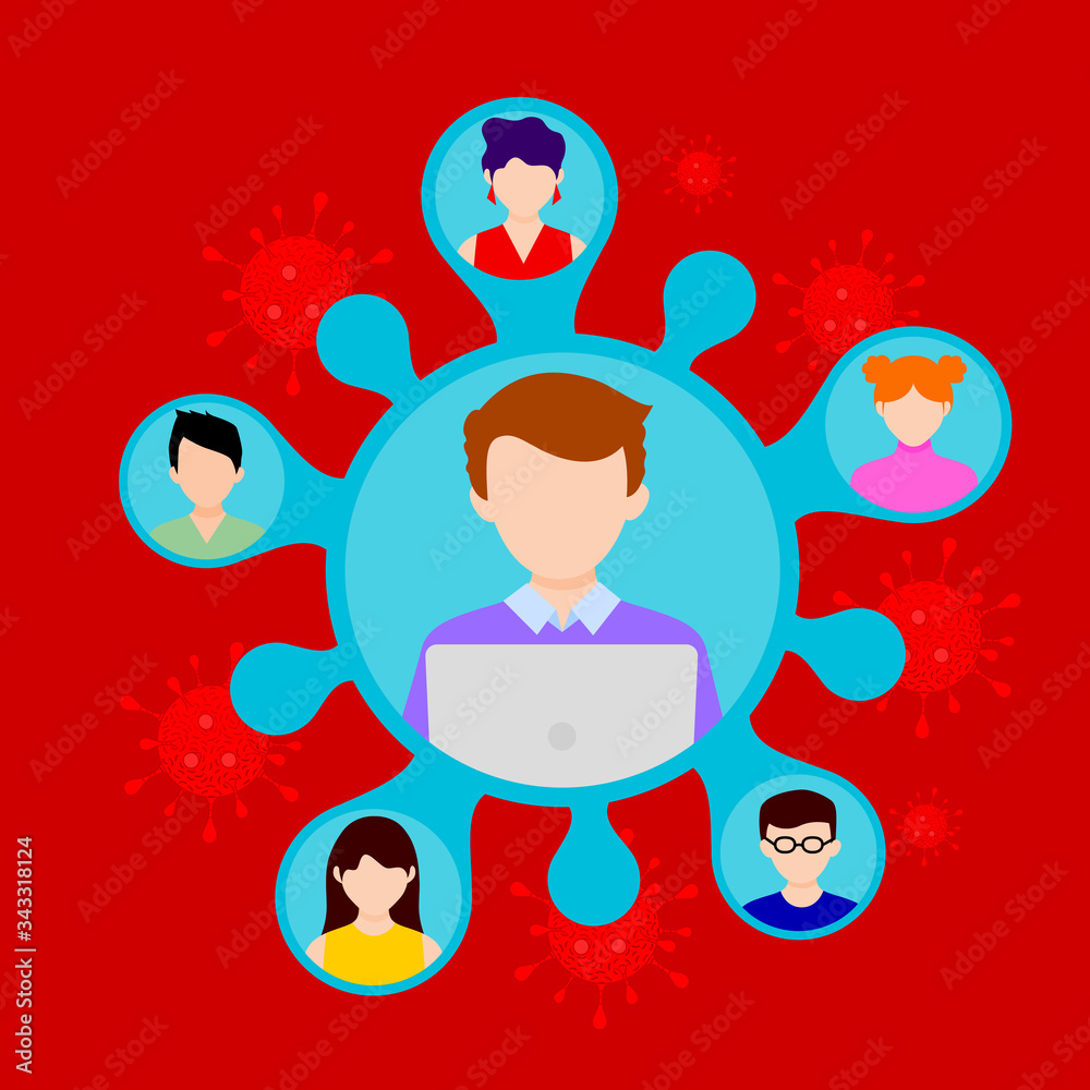working on laptop. Work from home concept. Video conferencing and online meeting workspace. Vector illustration. working on laptop. Work from home concept. Video conferencing and online meeting workspace. Vector illustration.