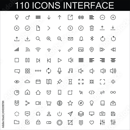 Set Pack of 110 user interface icons described for mobile and web devices