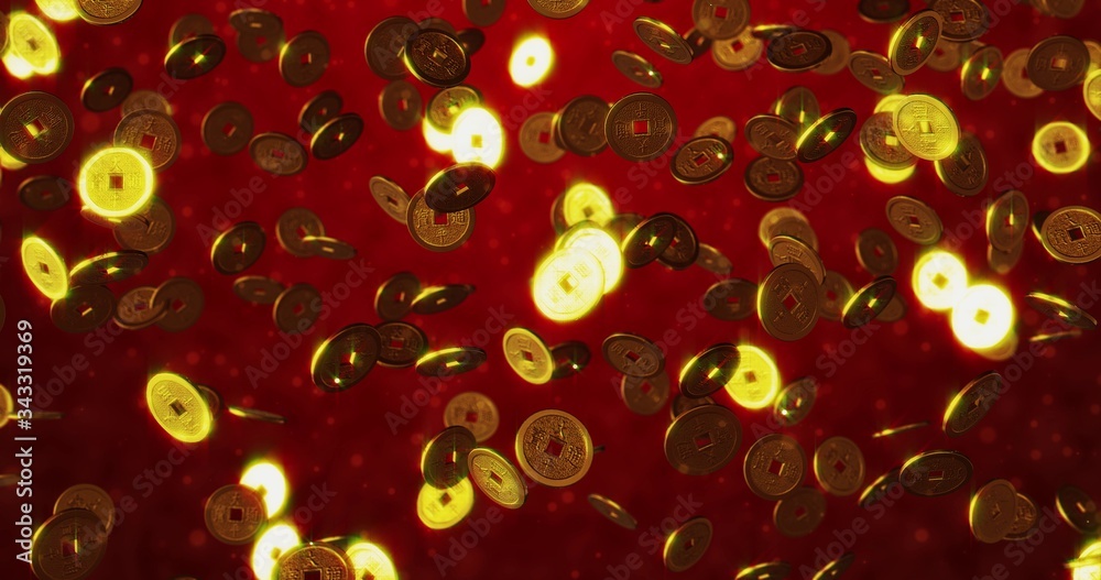 Golden Chinese coins. 3D renderinging Golden Chinese coins. 3D renderinging