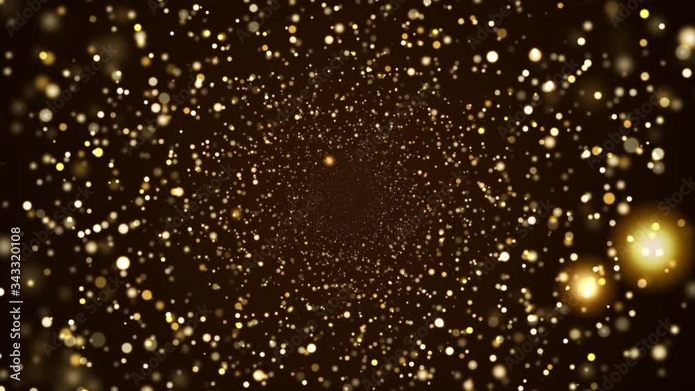 Abstract gold glitter and particle on black background. Looped animation with beautiful golden bokeh.