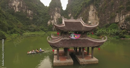 Aerial view of Trang An Scenic Landscape Complex, was inscribed as a UNESCO World Heritage Site, a scenic area near Ninh Binh, Vietnam. The Complex includes Hoa Lu, Tam Coc Bich Dong, Bai Dinh temple