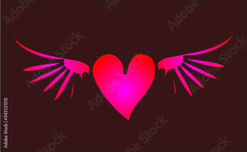 Red winged heart graphic design vector art