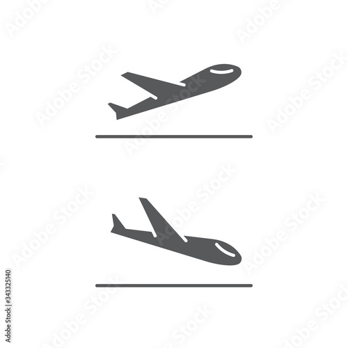 Plane landing and takeoff vector icon symbol isolated on white background
