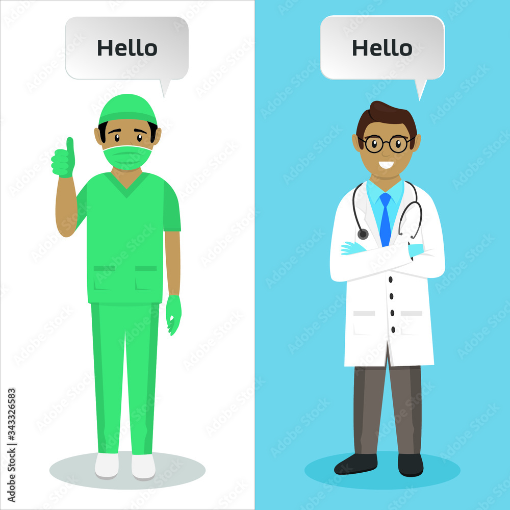 Smiling doctor and male nurse wearing masks
Smiling doctor and male nurse wearing masks