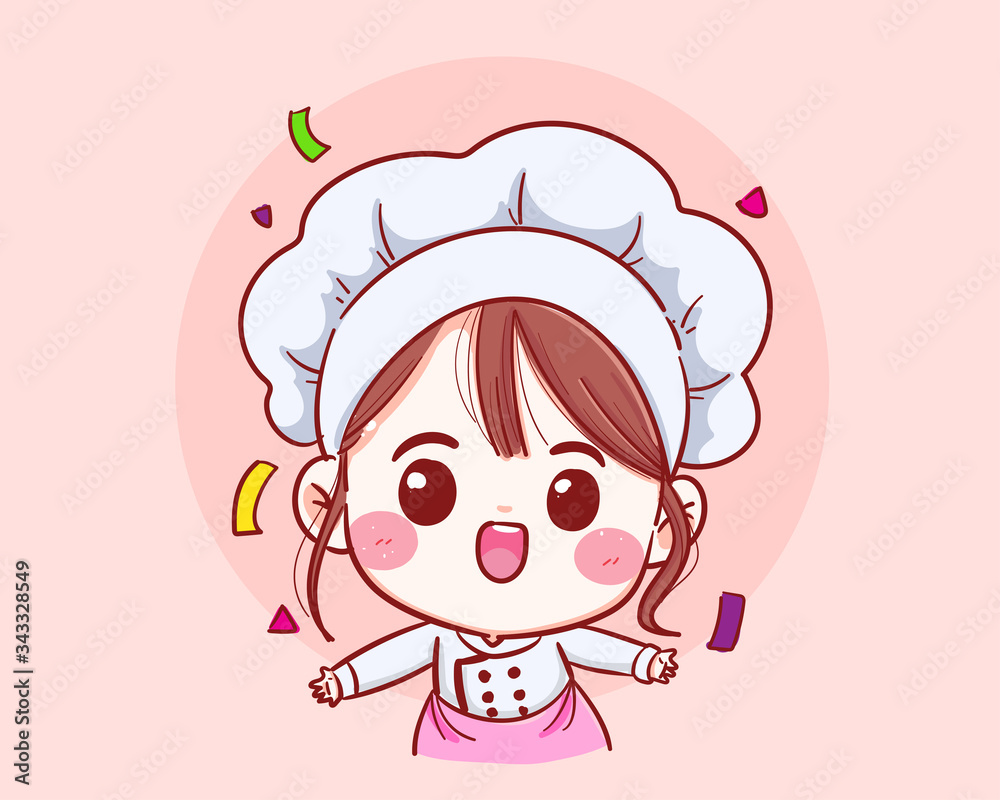 Cute chef girl Smiling in uniform welcome