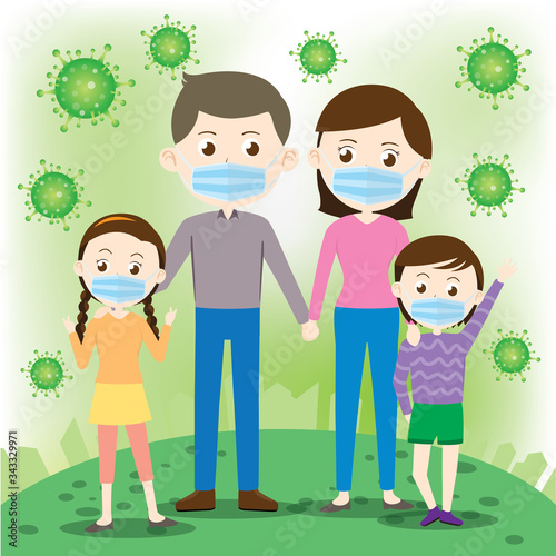 The family is wearing a mask Vector Illustration