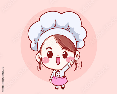 Cute chef girl Smiling cartoon Vector art illustration