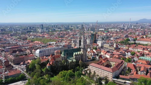 Wallpaper Mural Zagreb Cathedral North Tower, damaged in Earthquake, preparing for controlled demolition by alpinists - Aerial Drone View Torontodigital.ca