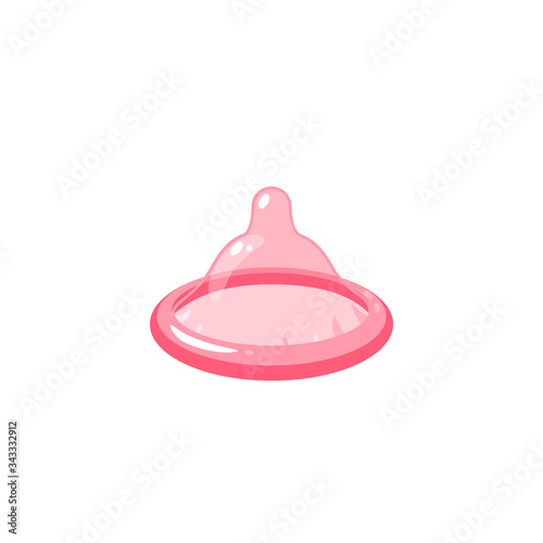 Methods of birth control and disease prevention: pink latex condom. Vector illustration cartoon flat icon isolated on white background.