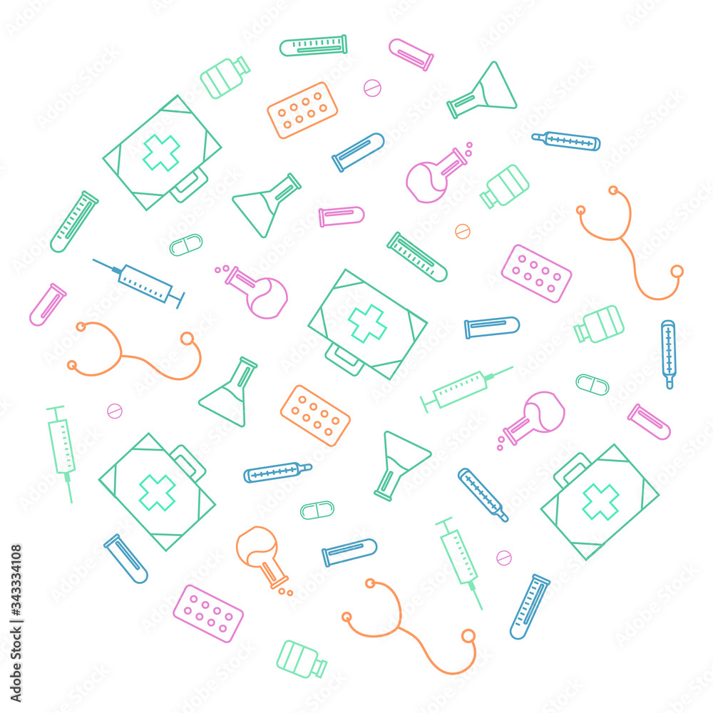 Health care icones vector round background. Vector medical illustration background. Health care icones vector round background. Vector medical illustration background.