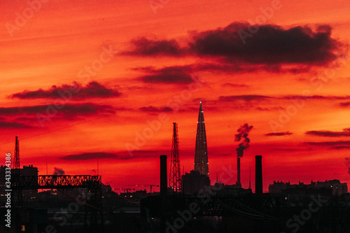 Red industrial sunset