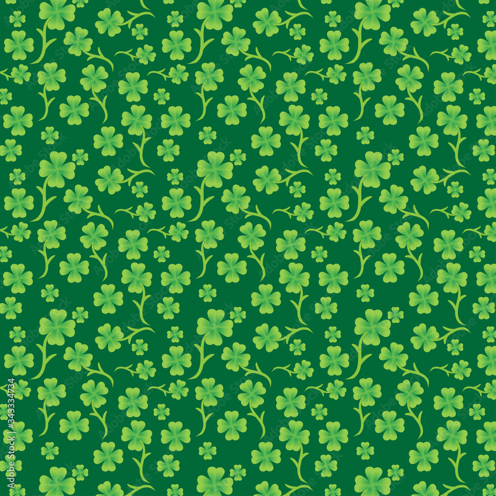 Abstract green color clover leaves floral seamless pattern vector on deep green background for tile, textile design.