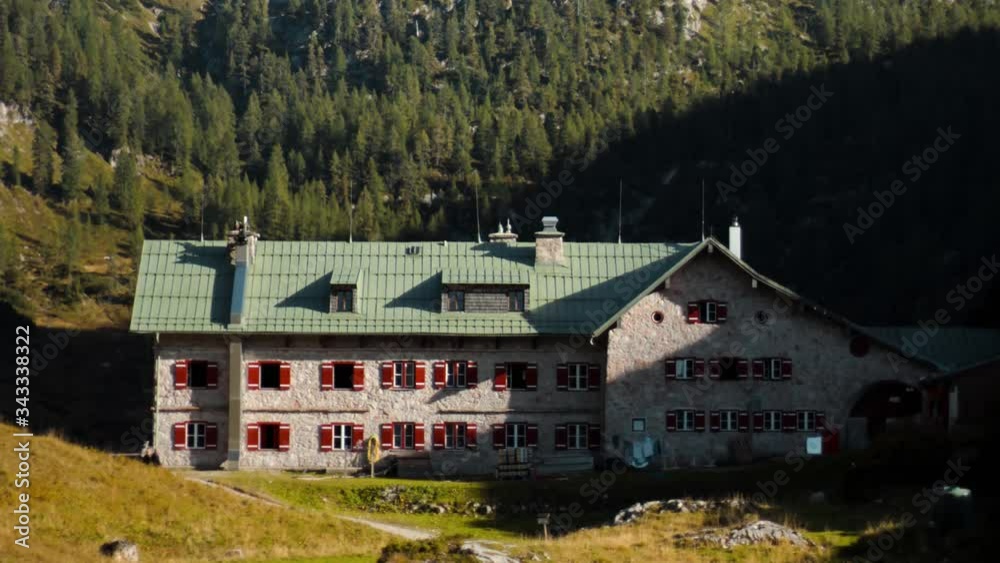 4K timelapse of a remote stone mountain hut.