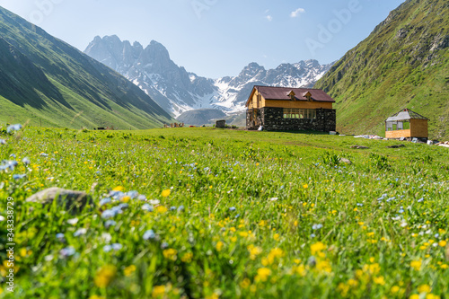 Juta valley with Chauki mountain in Caucasus mountains range in Georgia