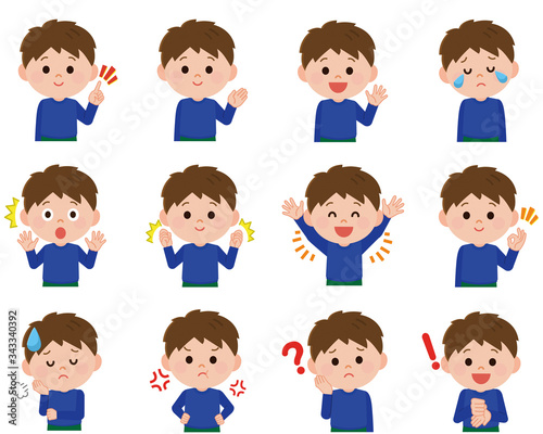男の子　表情セット　上半身　アイコン　イラスト