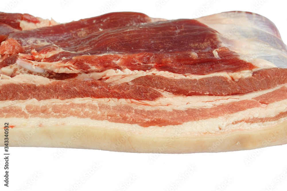 close up on fresh pork belly meat isolated on white background close up on fresh pork belly meat isolated on white background