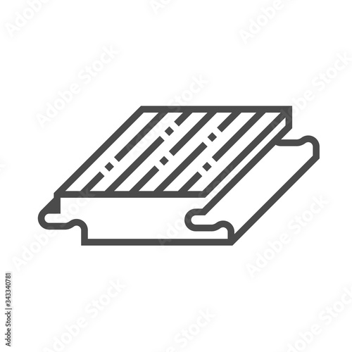 Solid wood flooring vector icon. That is floor finishing material made of planks milled from a single piece of timber. Include tongue and groove for joining with other. For home interior decoration.