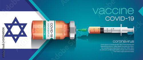 Vector illustration with 3D corona vaccine, country flag concept.