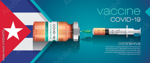 Vector illustration with 3D corona vaccine, country flag concept.