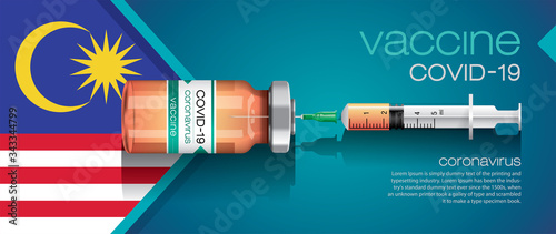 Vector illustration with 3D corona vaccine, country flag concept.