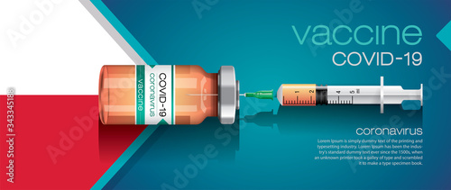 Vector illustration with 3D corona vaccine, country flag concept.
