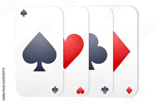Deck of playing cards for casino. Symbols of card game and gambling. Vector Illustration isolated on white background