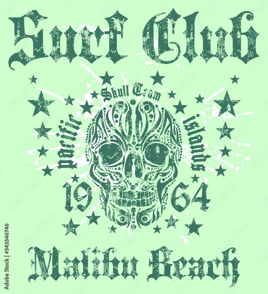 skull print embroidery graphic design vector art