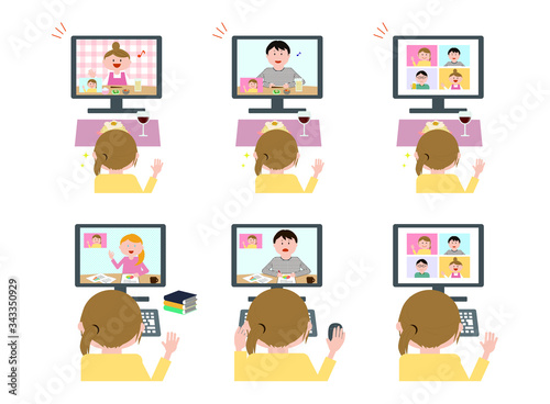 remote, tele, online, PC, woman