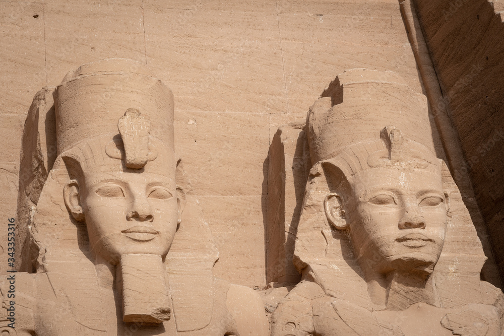 Two stone statue of Ramesses II in Abu Simbel temple, Egypt Stock Photo