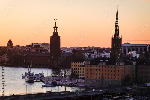 Stockholm, Sweden A view of Stockholm's Old Town or Gamla Stan at sunset.