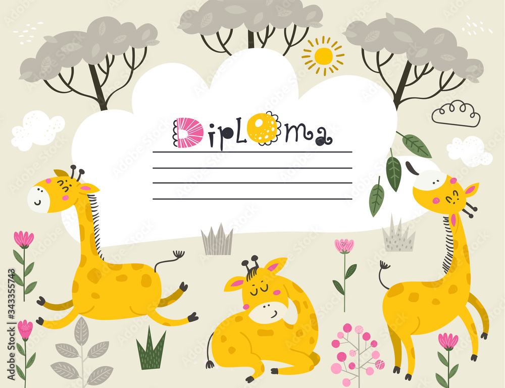 Diploma template with Giraffes Diploma template with Giraffes